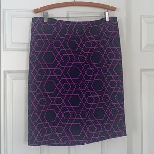 JCrew navy and pink geometric pattern pencil skirt